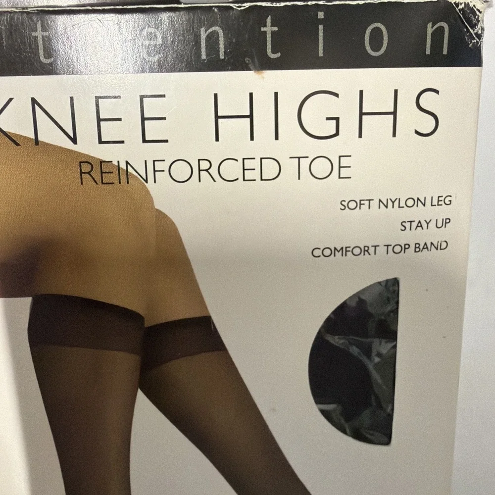 Attention 2 Pair Knee Highs w/Reinforced Toe Jet Black - Queen, Sock Size 10-12